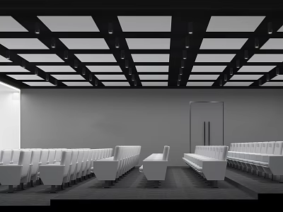 Modern Conference Room Interior With White Seating Grid Ceiling And Lighting 3d model