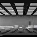 Modern Conference Room Interior With White Seating Grid Ceiling And Lighting