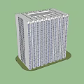 Modern White Office Building Tall Structure With Glass Windows Against Blue Sky And Clouds