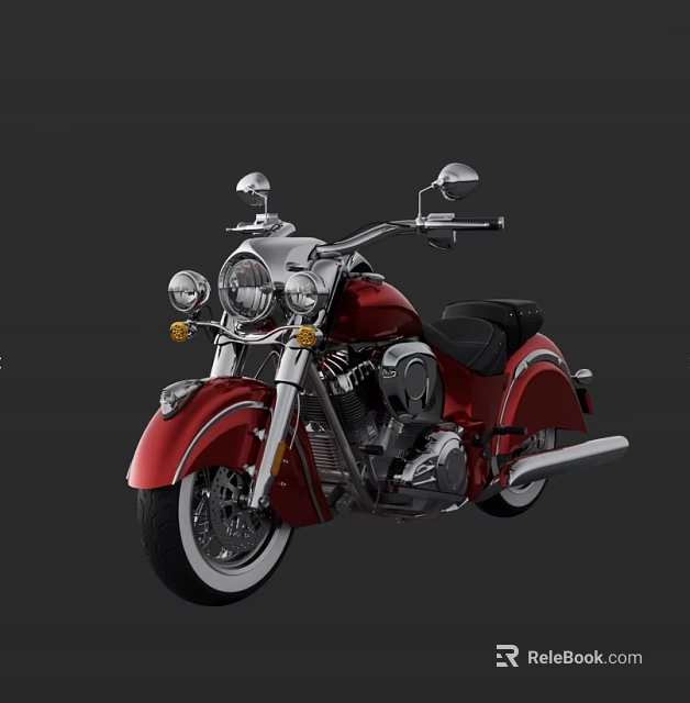 Classic Red Vintage Motorcycle With Chrome Accents And Black Leather Seat 3d model 