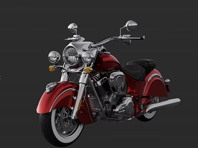 Classic Red Vintage Motorcycle With Chrome Accents And Black Leather Seat 3d model