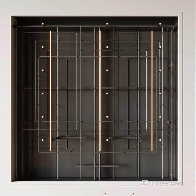 Black Industrial Metal Pipe Framework With Vertical Horizontal Lines And LED Lights 3d model