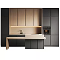 Contemporary Kitchen Interior With Wooden Cabinets Island Counter Oven And Under Cabinet Lighting