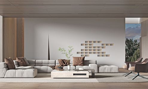 Modern living room sofa coffee table combination 3d model