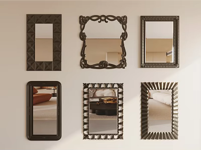 Multiple Decorative Wall Mirrors with Various Ornate Frame Designs and Styles 3d model