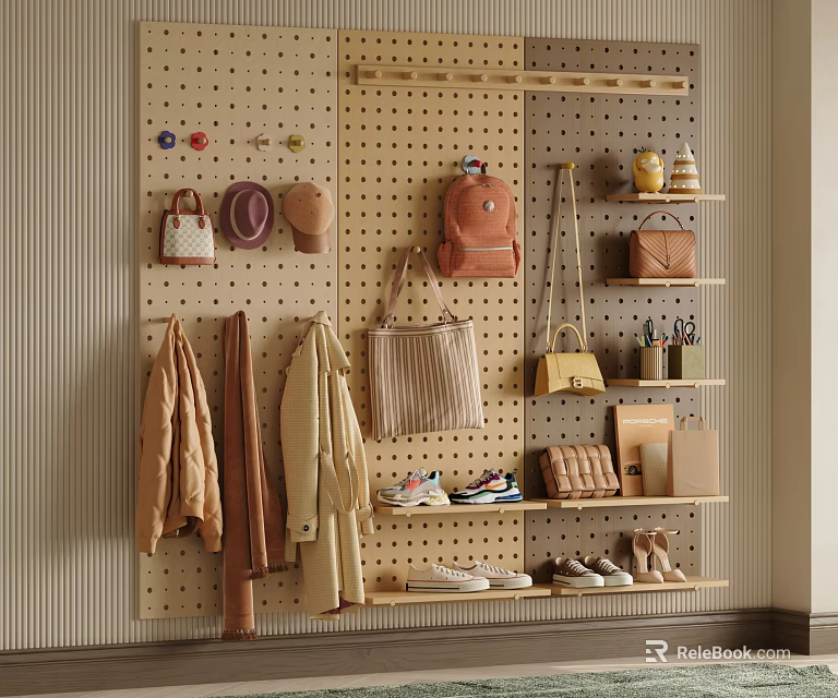 Pegboard Organizer For Bags Clothes And Shoes Storage 3d model 