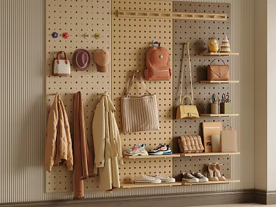 Pegboard Organizer For Bags Clothes And Shoes Storage 3d model