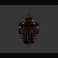 Steampunk Airship With Spherical Metallic Structure Red Accents Antennas And Round Windows