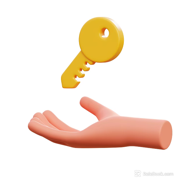 Decorative Ornament Set with Pink Hand and Floating Yellow Key for Modern Home Decor 3d model 