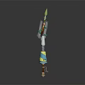 Colorful Slender Decorative Sculpture With Green Orange Blue Yellow White Gold Sections On Black Background