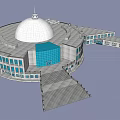 Museum Building Featuring White Dome Blue Glass Facade And Multi Story Design
