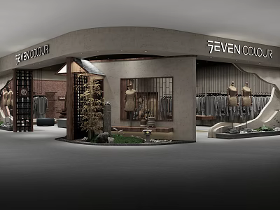 Feven Colour Big Moon Clothing Store Modern Design With Display Windows And Mannequins 3d model