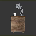 Wooden Nightstand With Blue Table Lamp White Cup Drawer And Magazine
