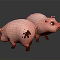 Two Adorable Pink Pig 3D Models With Brown Stain On One And Smooth Texture