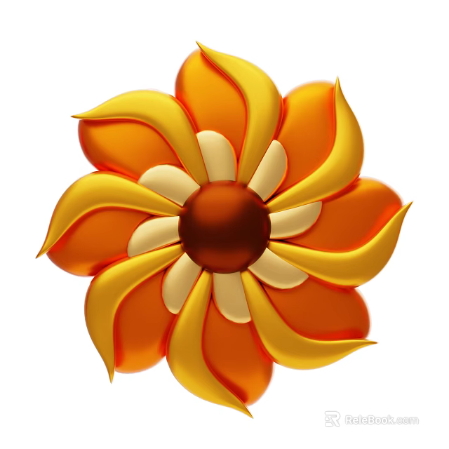 Colorful Vibrant Flower with Orange Yellow Layered Petals and Brown Center in Bright Illustration 3d model 