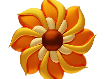 Colorful Vibrant Flower with Orange Yellow Layered Petals and Brown Center in Bright Illustration 3d model