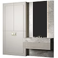 Elegant Modern Bathroom Cabinet Featuring White Finish Marble Countertop Wall Mirror And Drawer Storage