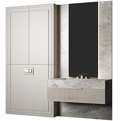 Elegant Modern Bathroom Cabinet Featuring White Finish Marble Countertop Wall Mirror And Drawer Storage 3d model