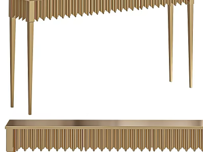 Elegant Modern Gold Console Table With Vertical Striped Design And Sleek Legs 3d model