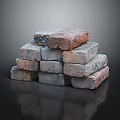 Stacked Bricks with Red and Gray Textured Surfaces on Dark Background with Reflection 3d model
