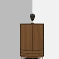 Wooden Entryway Side Cabinet With Double Doors And Sculpture Decoration