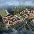 Red Brick School Buildings On Campus With Surrounding Greenery Sports Field And Roads