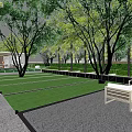 Modern Residential Landscape With Lush Lawn Shade Trees And Outdoor Seating Area