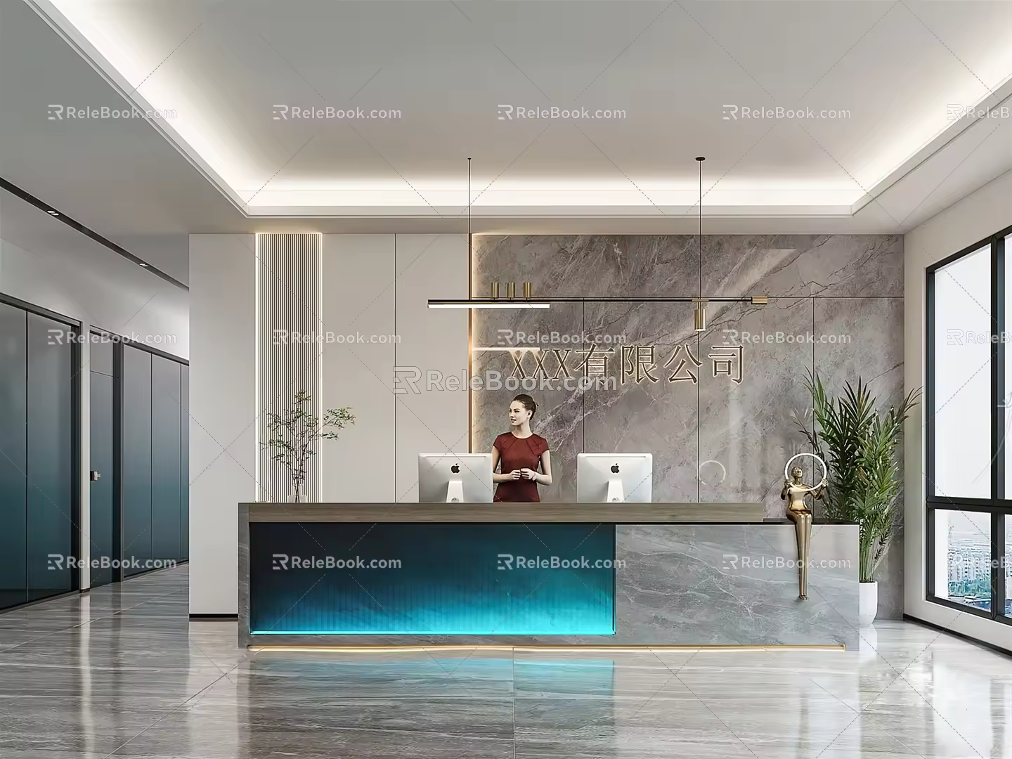Modern Front Desk Company Front Desk Hall 3d model