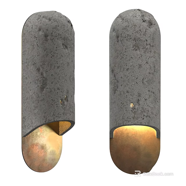 Modern Rough Textured Gray Wall Sconces with Warm Light and Golden Base 3d model
