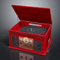 Red Retro Record Player Audio System Featuring Vintage Design Turntable Control Panel And Speakers 3d model
