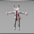 Cat Character In Astronaut Suit With Red Tie Purple Buttons And Striped Design