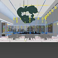 Modern Sales Office Interior With Chandeliers Negotiation Area And Sand Table