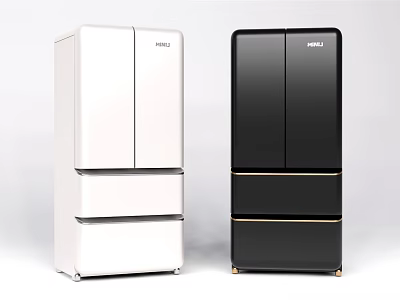 HAIER Modern Double Door Refrigerators in White and Black Stylish Design 3d model