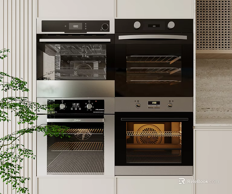 Modern Kitchen Built In Ovens And Appliances With Sleek Black Stainless Design 3d model 