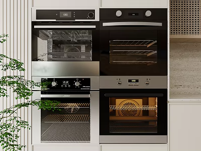 Modern Kitchen Built In Ovens And Appliances With Sleek Black Stainless Design 3d model