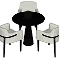 Modern Dining Table Set With Black Round Table And White Chairs With Black Frame 3d model