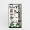 Modern Metal Frame Wooden Shelving Unit With Decorative Plants Vases Books And Photo Frames