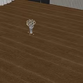 Glossy Brown Wood Grain Wooden Floor With Blue Vase And Yellow Flowers
