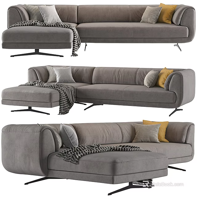 Modern Gray Modular Casual Sofa Set With Cozy Pillows And Soft Blanket 3d model 