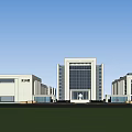 Modern University Campus Building With Glass Facade And Pedestrian Plaza Area