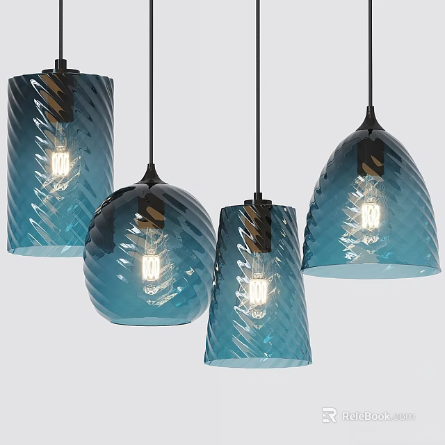Modern Blue Glass Pendant Lights With Wave Texture For Interior Decor 3d model