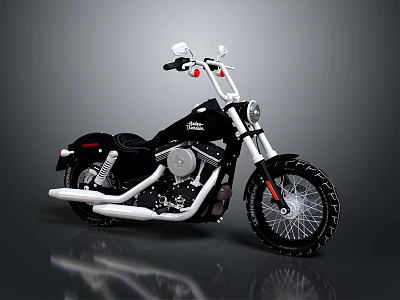 Black Classic Cruiser Motorcycle With White Handlebars Large Tires Isolated On Gray Background 3d model
