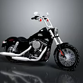 Black Classic Cruiser Motorcycle With White Handlebars Large Tires Isolated On Gray Background
