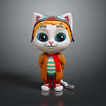Cute Cartoon Cat Wearing Aviator Goggles Striped Shirt Orange Coat And Red Shoes