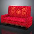Red Multi Seat Sofa with Traditional Orange Ornate Patterns and Wooden Legs