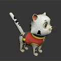 Cute White Cartoon Cat Plush Toy With Black Spots And Red Yellow Vest
