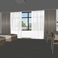 School Dormitory Room With Two Beds Large Window Curtains Desk And Chair