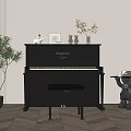 Black Piano and Picture Frame Decor with Green Plants and Small Ornaments in Modern Room