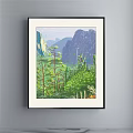 Landscape Painting With Mountain View Green Trees Lush Vegetation And Forest Scene