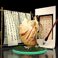 Traditional Costume Calligraphy Scrolls Bamboo Frame Writing Brush Green Base Glowing Edge Photo Spot
